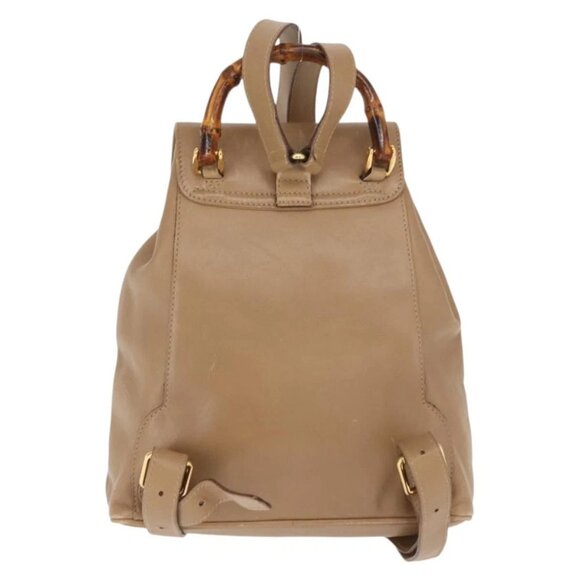 GUCCI Bamboo Backpack Leather Beige Gold 003 main image 16